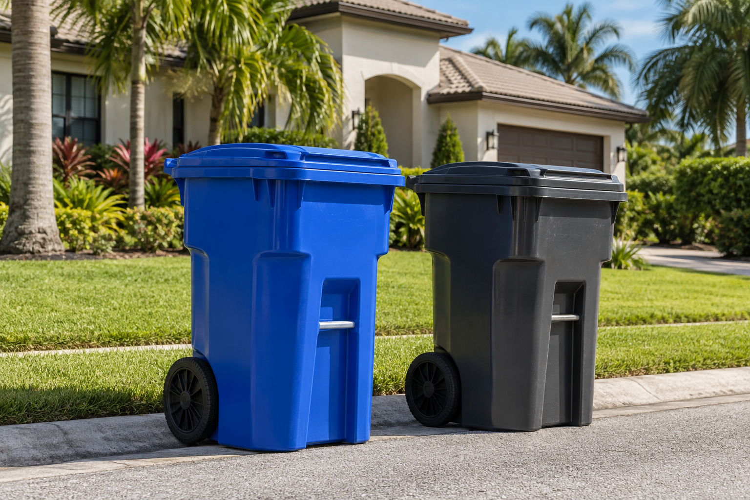 Outdoor household waste bins ready for cleaning